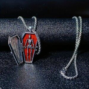 Skeleton Coffin Necklace Goth Punk Rave Scene Emo Rock Skull Dark Opens Locket
